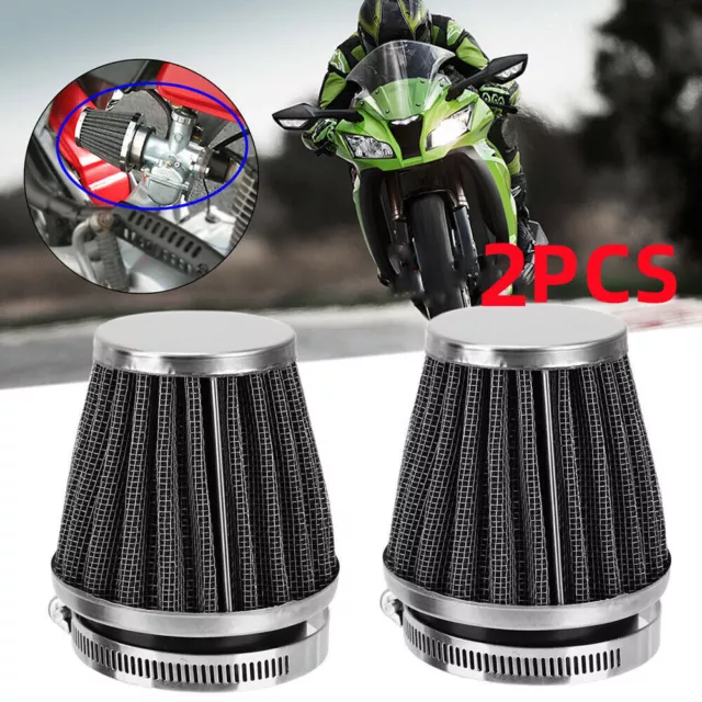 2x 50mm Air Filter Pod Cone Cleaner Universal Motorcycle for Honda Yamaha Suzuki