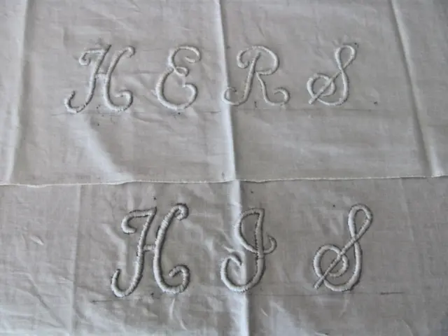Vintage Ivory Dresser Scarves - Hand Embroidered HIS HERS w Crochet Edge