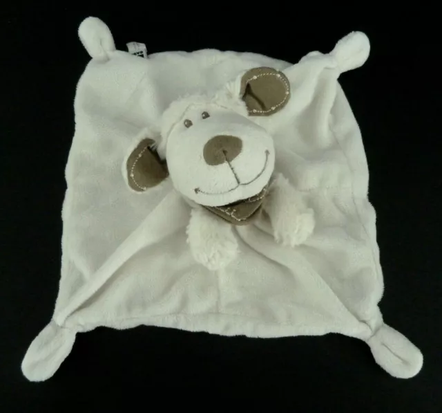 9- Doudou Plat Carre Tex Baby Mouton Blanc Bandana Marron Taupe  Excellent Etat
