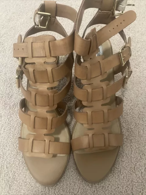 NIB Steve Madden Women's Ninna Tan Leather Open Toe Block Heels - Size 11 3