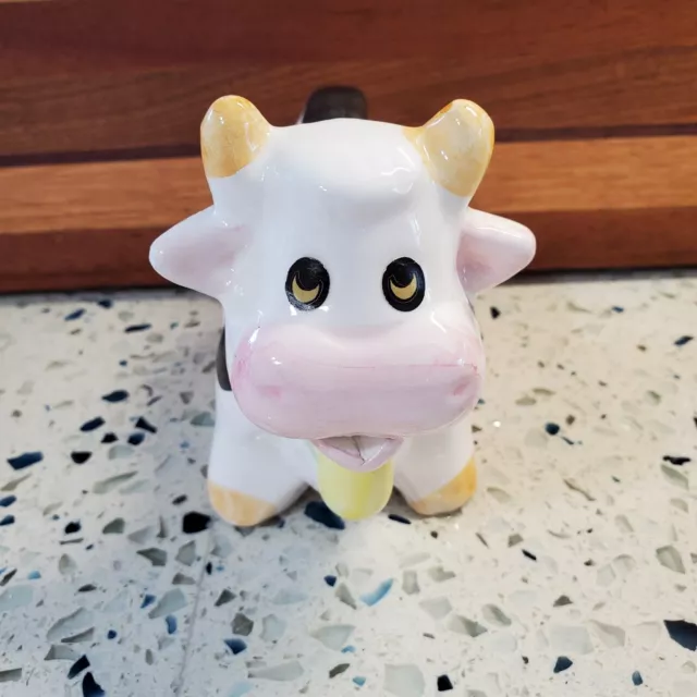 Spotted Cow Creamer White With Black Spots With Cow Bell