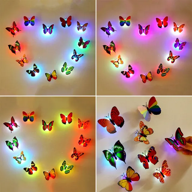 LED Butterfly Night Light 3D Colorful Stickers Wall Lamps Color Random DIY Home