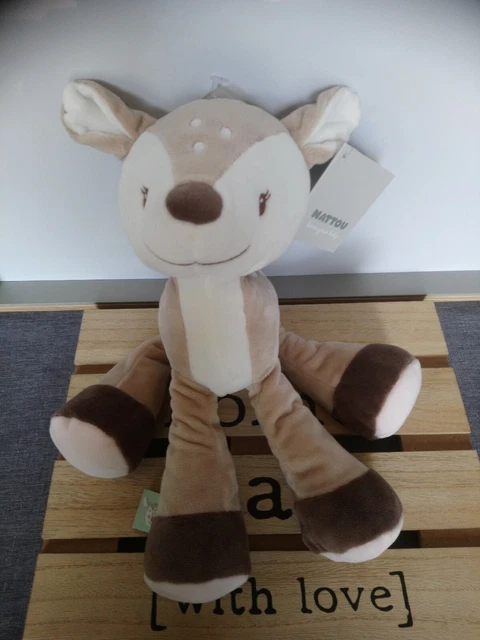 Peluche doudou biche faon beige marron blanc rose étiquette 28 cm Nattou neuf