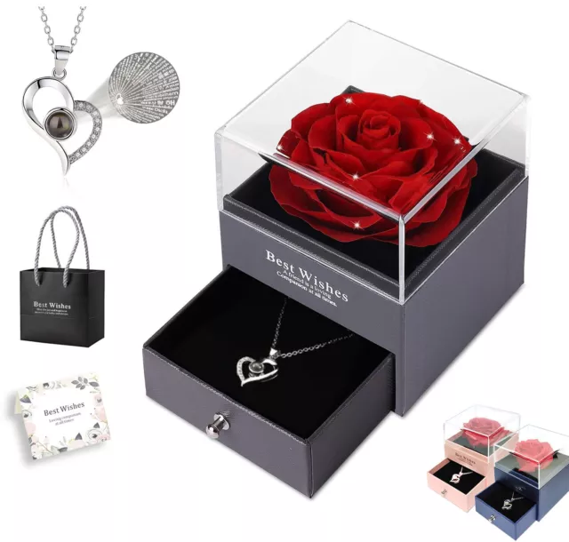 Valentinstag Geschenkbox Rosenbox Ewige Echte Rose Blumen Halskette Geschenk Box