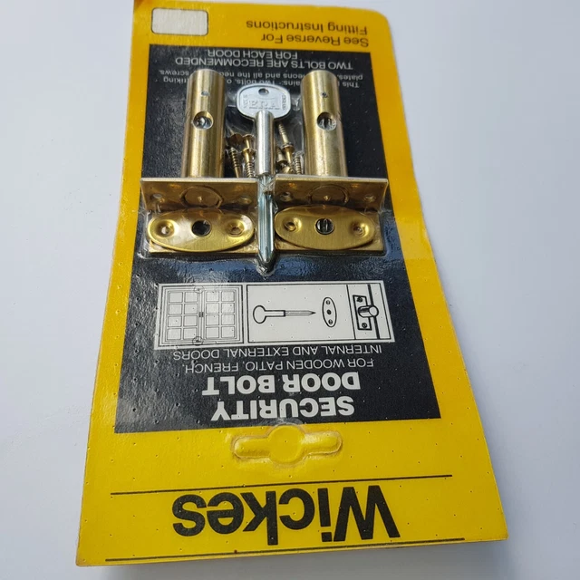 Wickes Security Door Bolts 2-pack patio home business french doors key brass 11