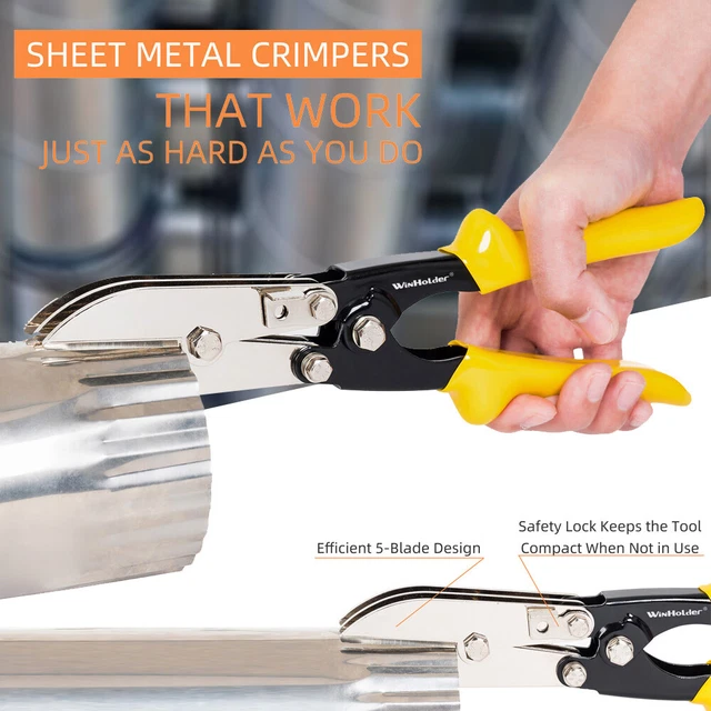 5-Blade Sheet Metal Crimper - Crimp 24-28 Gauge Duct Downspout Stove Pipe Tool