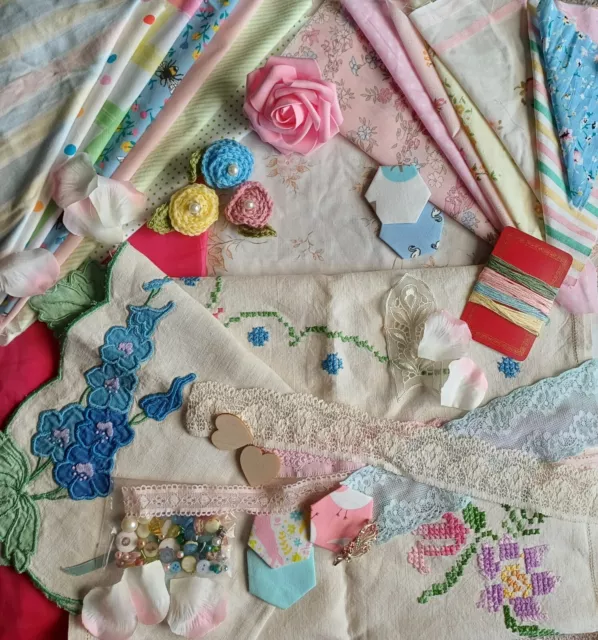 Kitsch Pastels Inspo Stitch Kit/ Junk Journal Sewing Craft Scrap  Bundle. 🩷💛🩵