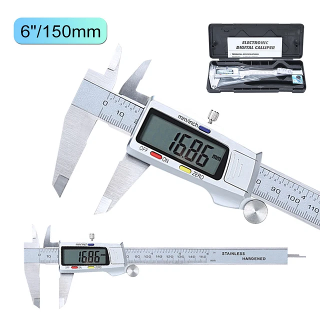 6"/150mm Digital Caliper Stainless Steel Vernier Caliper Metal Micrometer US