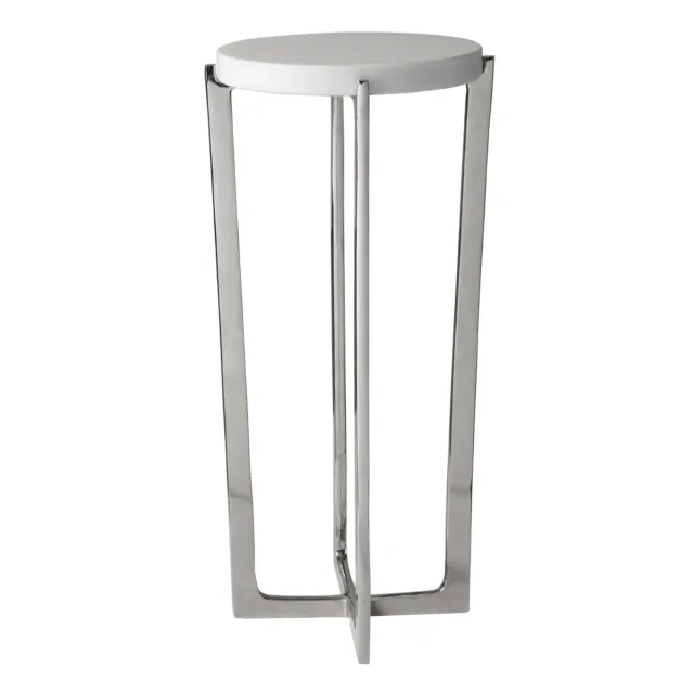Elegant Tapered Chrome Silver Modern Accent Table Drink White Marble Top Slim