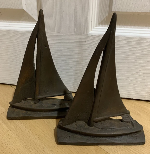 Pair of Early 20th Century Solid Bronze Sailboat Bookends BEAUTIFUL QUALITY