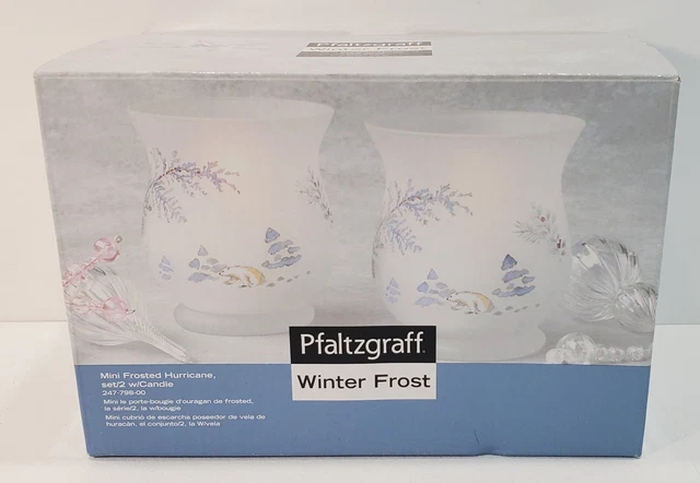 Pfaltzgraff Winter Frost Pattern Frosted Mini Hurricane Candleholder Set of  2