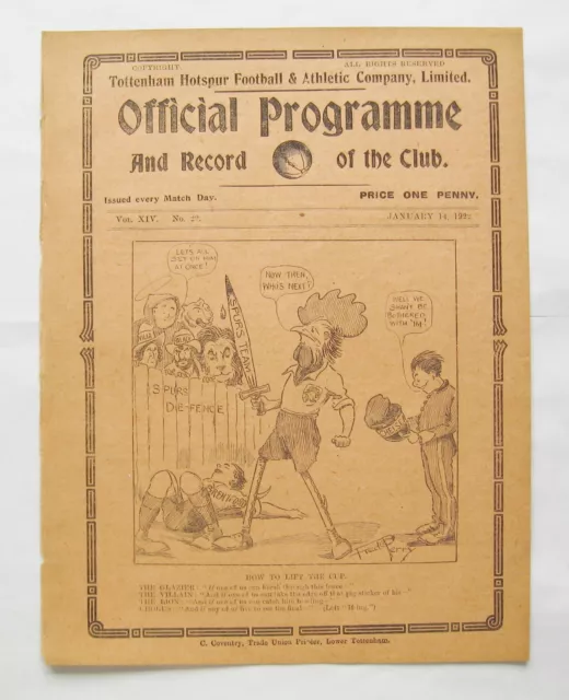 TOTTENHAM HOTSPUR v BRENTFORD Reserves 1921/1922 (14/1/22) *VG Cond Programme*