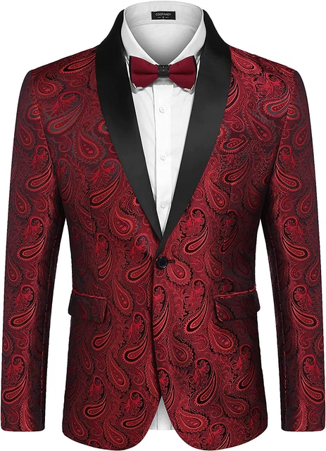 COOFANDY Mens Floral Tuxedo Jacket Paisley Shawl Lapel Suit Blazer Jacket for Di