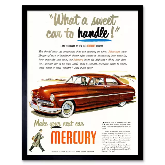 Advert Car Automobile Classic Mercury Sweet Handle 12X16 Inch Framed Art Print
