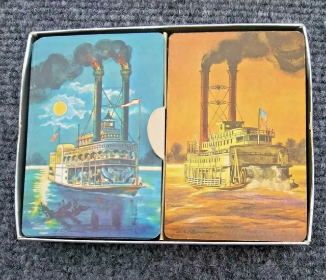 Vintage Deck River Steamboat  playing cards Slipcase x 2 different !! COOL  15