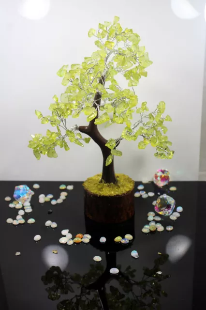 Natural Peridot Crystal Money Tree Bonsai Healing Reiki Stone Decoret Gifts B8