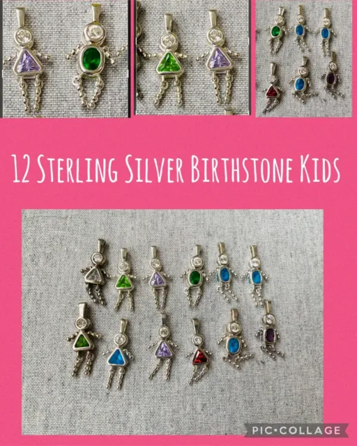 12 Sterlingsilber 925 Geburtsstein Babys Baby Kinder Kinder Anhänger Charm 23g