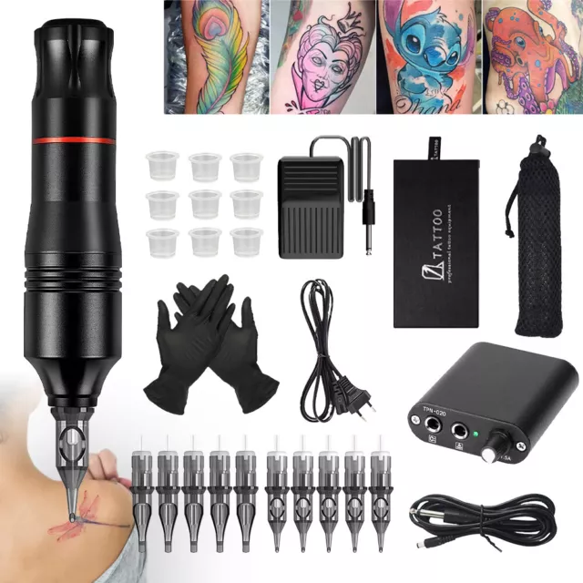 Pro Tattoo Kit Motor Pen Machine Gun Color Inks Power Supply Tattoo Needles Set