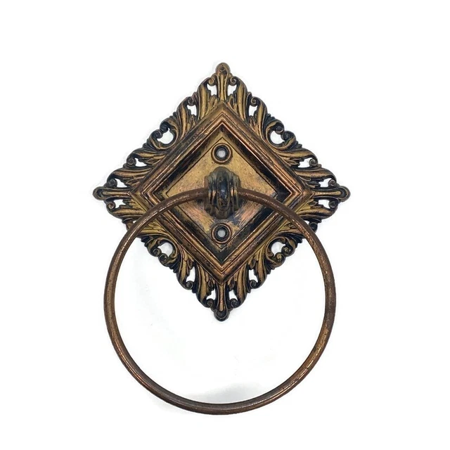 Vintage 60s Dart Inc Ornate Aged Bronze Wall Towel Ring Baroque Rococo Style USA