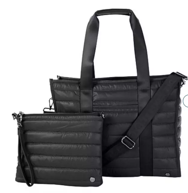 SAMANTHA BROWN Quilted Tote and Crossbody 2 PIECE  Set BLACK Nwt