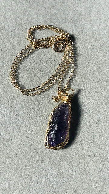 Gemstone Amethyst Raw Stone Necklace Gold Plated Crystal Healing Spiritual Gift