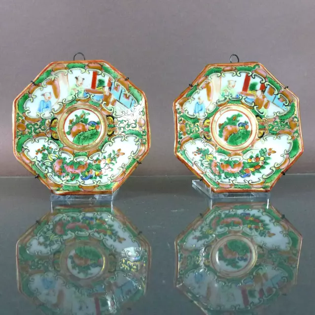 2 X 19. Jhd antike chinesische Kanton Porzellan-Teller Qing Dynastie China Gold