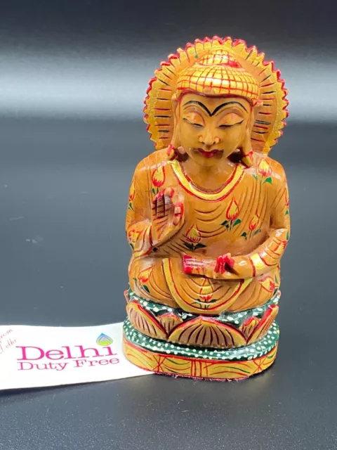 NEW 5" Wooden Carved Painted Buddha Teaching Mudra Figurine Statues Delhi India