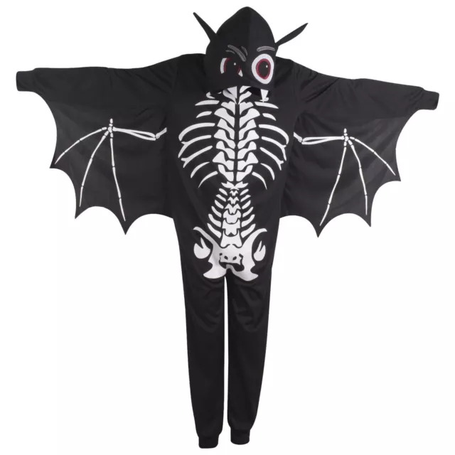 Kids Boys Girls Skeleton Bat Wings Halloween A2Z Onesie One Piece Black Costume