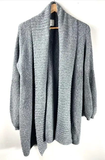 Hinge Designed in Seattle Cardigan Womens S Gray Open Front Balloon Sleeve Long
