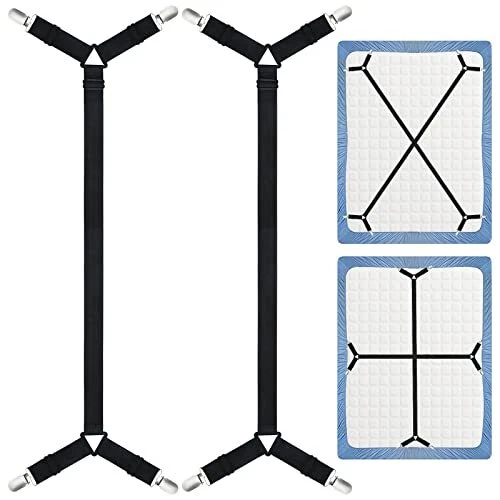 Bed Sheet Fasteners Straps Adjustable Bed Sheet Holder Bands with Sheet Clips