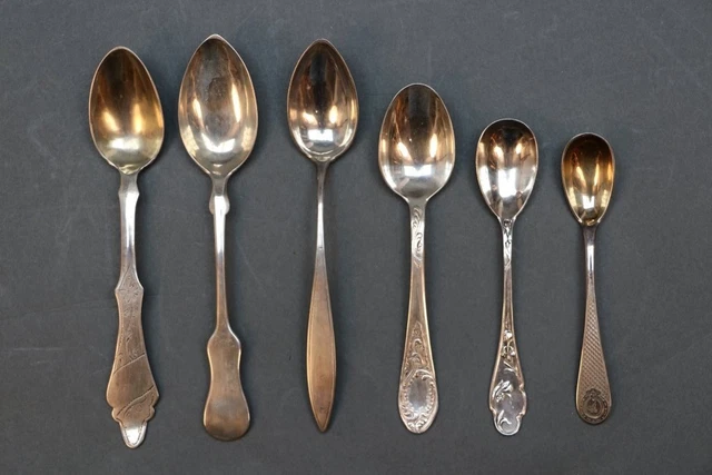 6 feine Löffel - Jugendstil um 1900 - Silber - verschiedene Punzen - W27