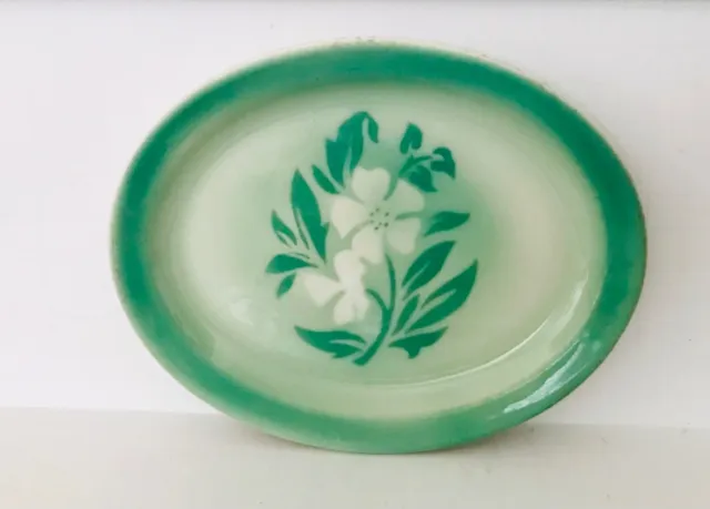 1950s MILLBROOK Airbrushed Oval Plate 7" Green Syracuse China Restaurant Ware US