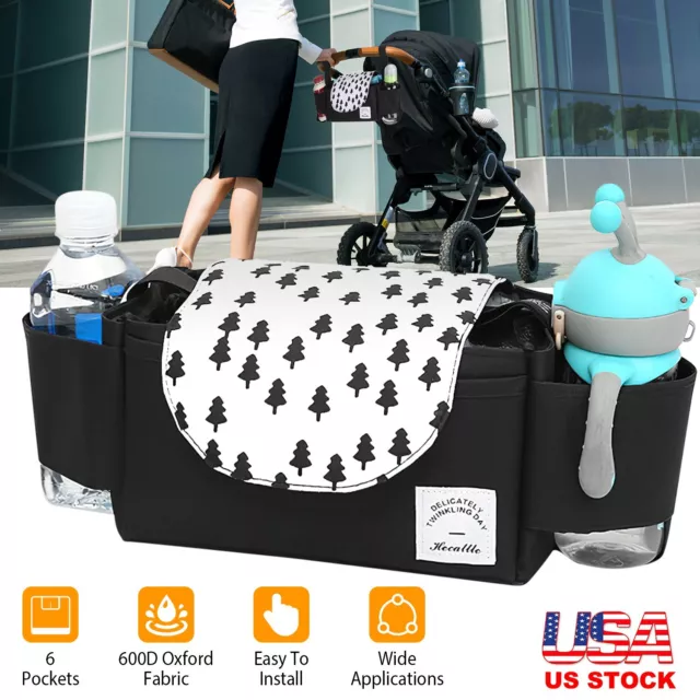 6 Pockets Baby Stroller Bag Trolley Bag w/ Cup Holder for Paper Tissue Diaper US