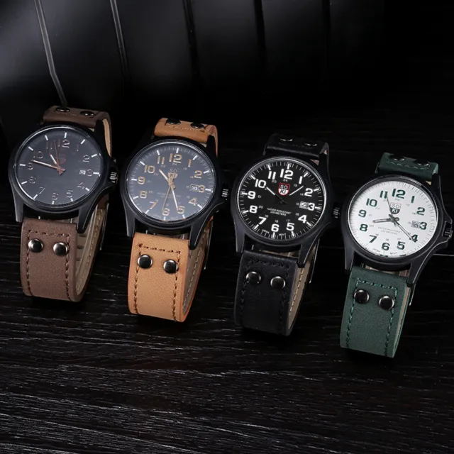 Mens Womens Military Leather Date Quartz Analog Army Casual Sports Wrist Watches