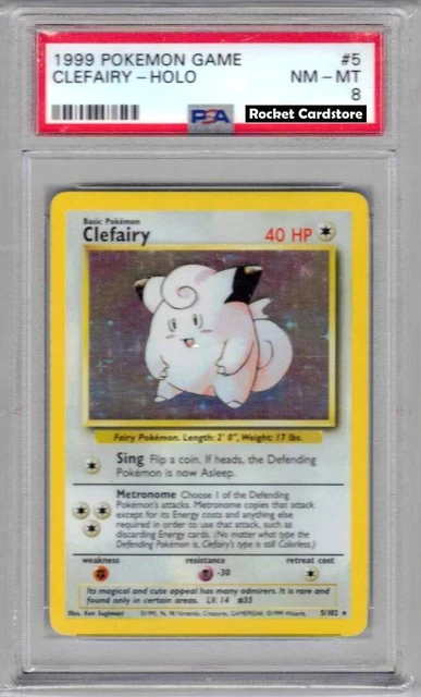 Pokemon Clefairy Holo Piepi English 5/102 Base Set PSA 8 NM-Mint