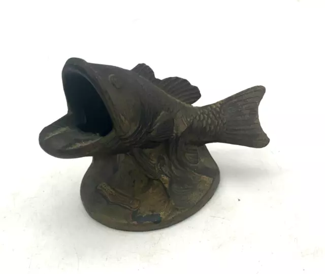 Brass Vintage Big Mouth Bass Fish Desk Top Figure Lake Charles Louisiana Nice