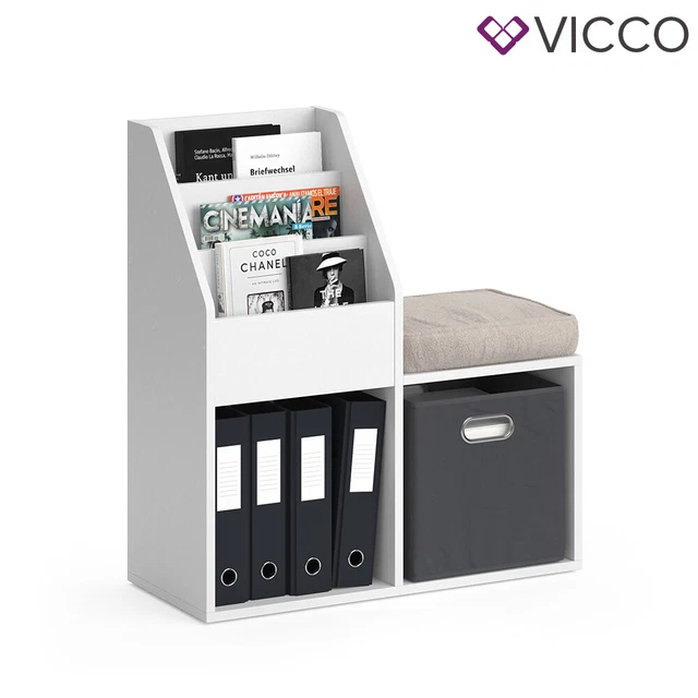 Bibliothèque Blanche Vicco Luigi Avec Banc Intégré - 5 étagères, 72x30x79 Cm - Style Moderne, En Panneau Aggloméré - Neuf