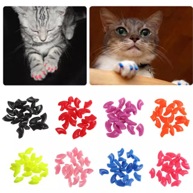 20Pcs Mascota Uñas Tapa Silicona Protector Goma Suave Perro Gato Paw Cuidad <