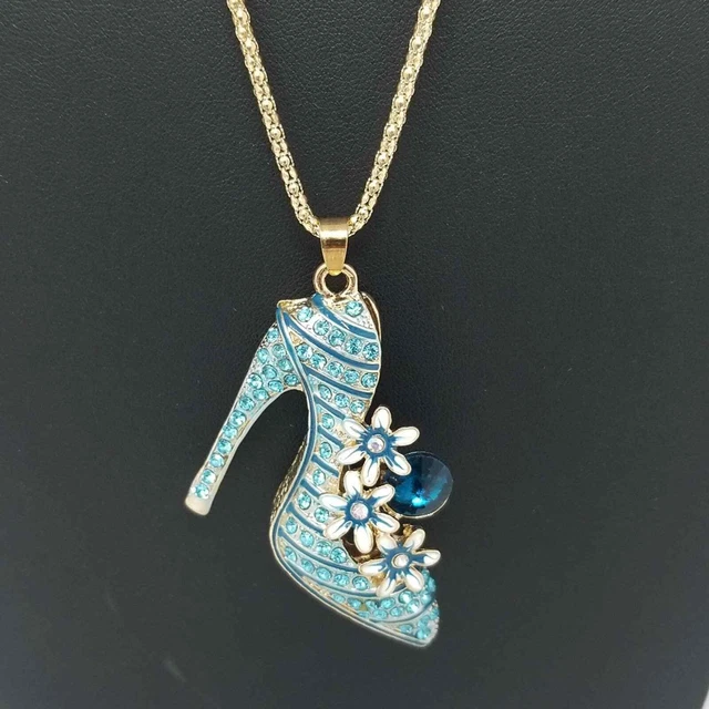 Betsey Johnson Blue Crystal High Heel Pendant Necklace