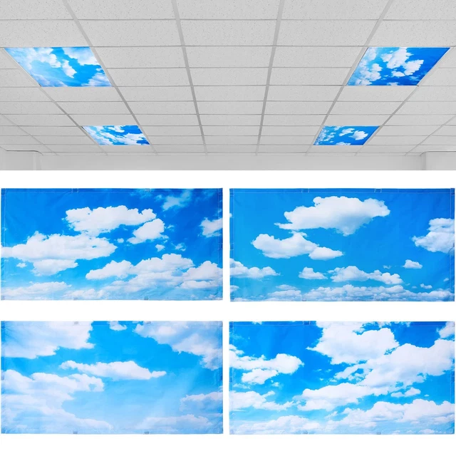 4 Pcs 4 x 2 Feet Blue Sky Cloud Fluorescent Light Covers for Ceiling ...