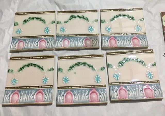 Vintage  Beautiful Flower Ceramic  Porcelain Tiles  unique shape  6 Pieces 2
