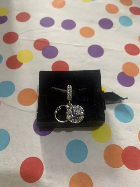 Pandora Sparkling Blue Night Sky Crescent Moon & Stars Dangle Charm S925 ALE
