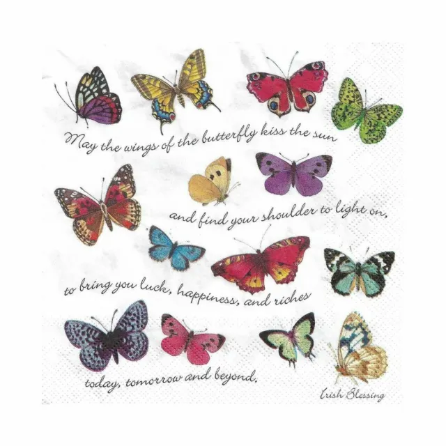 Irish Blessing Butterfly Prayer Paper Napkins Lunch Cocktail Party Serviettes