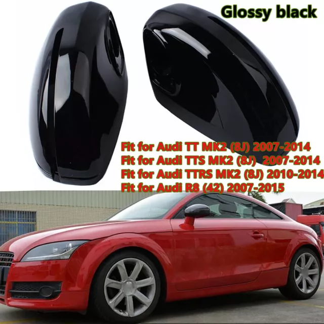 2Pcs Glossy Black Side Wing Mirrors Cover Cap For Audi TT TTS TT RS 8J MK2 R8 42