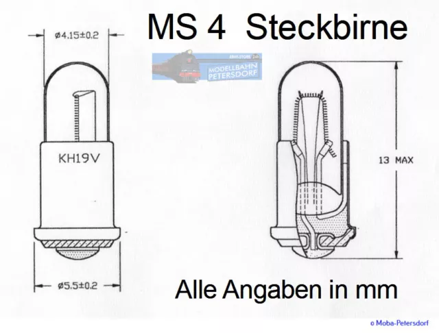 MS4 Steckbirne 19V 60mA rot,grün,gelb,klar (Märklin 600000/10/20/30) AUSWAHL NEU 2