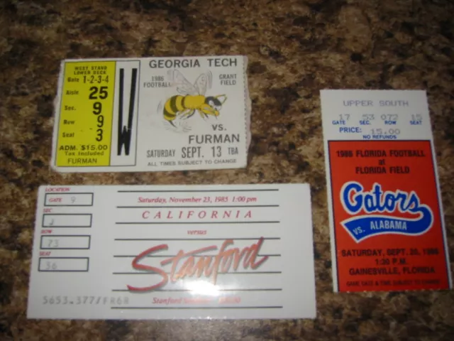 1985 1986 Florida Gators Alabama California Bears Stanford Ticket Stub Lot Cal