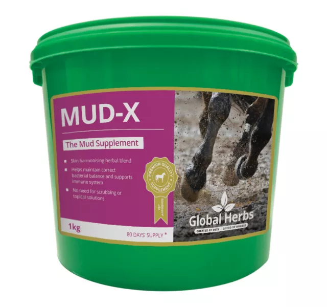 Global Herbs Mud-X, 500g, 1kg Tub,  Mud Fever Skin Balance Horse Feed Supplement