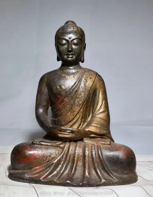 9.6 "ancien signe bouddhiste chinois statue de bouddha assis en bronze