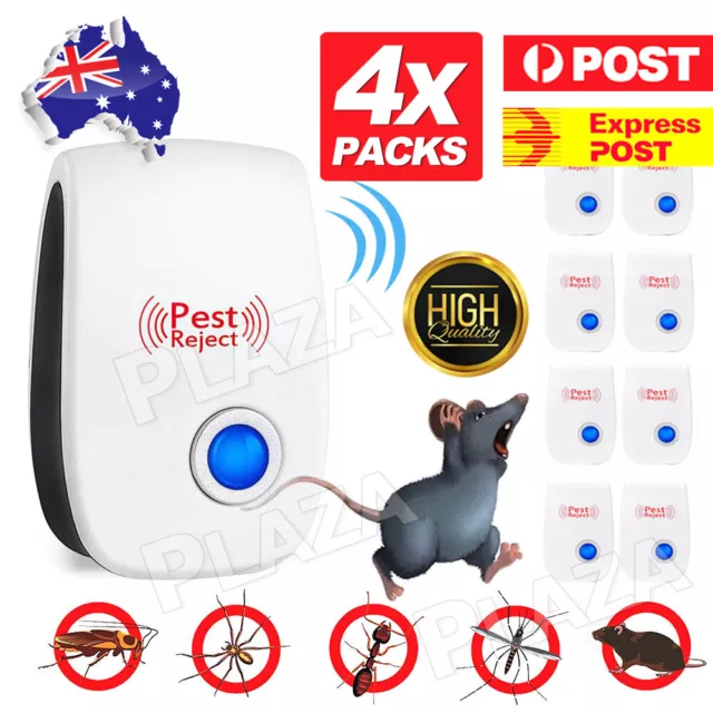 4X Ultrasonic Electronic Pest Mouse Cockroach Repeller Reject Insect Killer AU