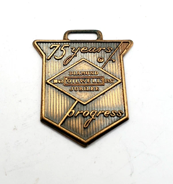 ANTIQUE DIAMOND OILWELL Jubilee Pocket Watch Fob 75 Years Collectible